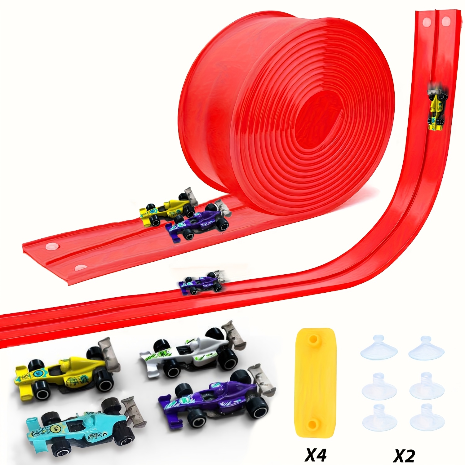 Kids Educational Resources - ของเล่นรางแข่งรถแบบโค้งงอได้ 4 เมตร ชุดรางแข่งรถ DIY พร้อมรถแข่งไดแคสต์