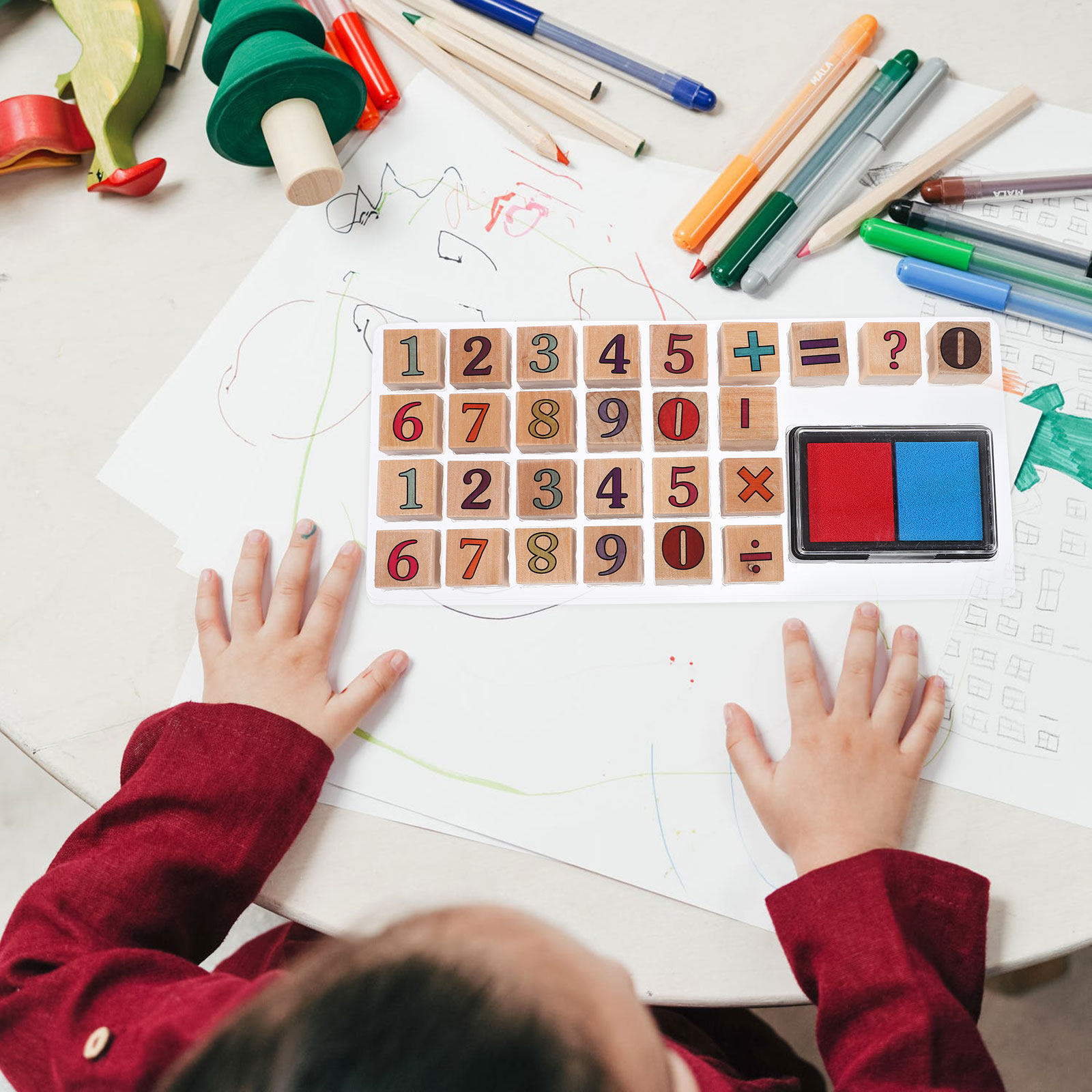 Kids Education Number - ชุดตราปั๊มตัวเลขไม้ 1 ชุด ของเล่นตราปั๊มเพื่อการเรียนรู้สร้างสรรค์และงานฝีมือเพื่อการศึกษาสำหรับเด็ก สนุกในวันเกิด ของเล่นตราปั๊มตัวเลข