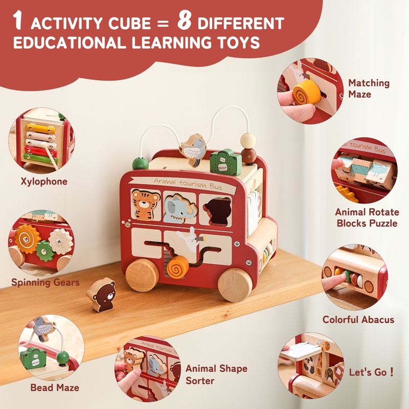 Kids Education Name - ของเล่นรถบัสไม้ ชื่อสั่งทำได้ฟรี ฝึกนับเลข พัฒนาทักษะการเคลื่อนไหวอย่างละเอียด เกมการศึกษาปฐมวัย ของขวัญสำหรับเด็กผู้ชาย