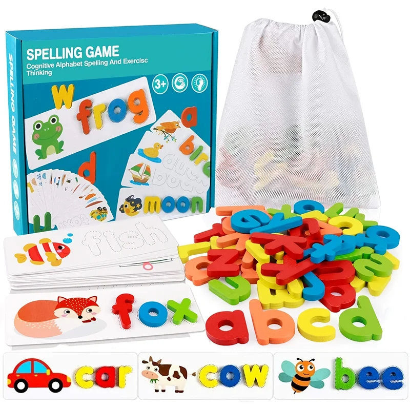 Kids Education Music - ของเล่นคำศัพท์มอนเตสซอรี่ ฝึกมองและสะกดคำสำหรับเด็ก เกมจับคู่ตัวอักษรเสริมพัฒนาการ ฝึกการสะกดคำแบบปริศนา สำหรับเด็ก