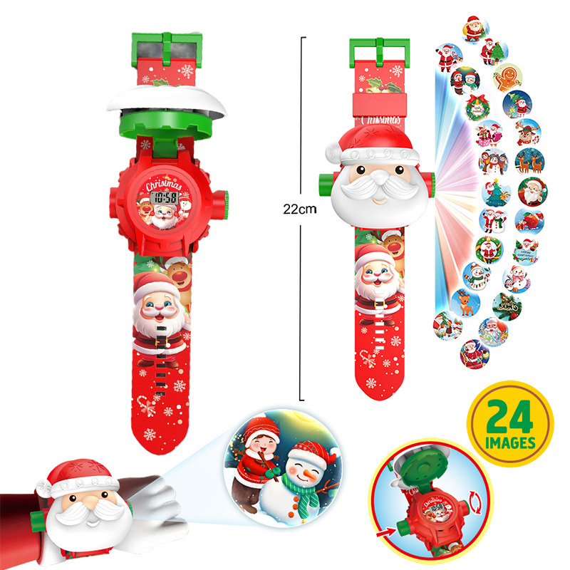 Kids Education Yes - นาฬิกาฉายภาพคริสต์มาส ของเล่นเด็กเสริมพัฒนาการแบบมอนเตสซอรี่ นาฬิกาอิเล็กทรอนิกส์เรืองแสง ของเล่นซานตาคลอส นาฬิกาเด็ก ของขวัญวันหยุด