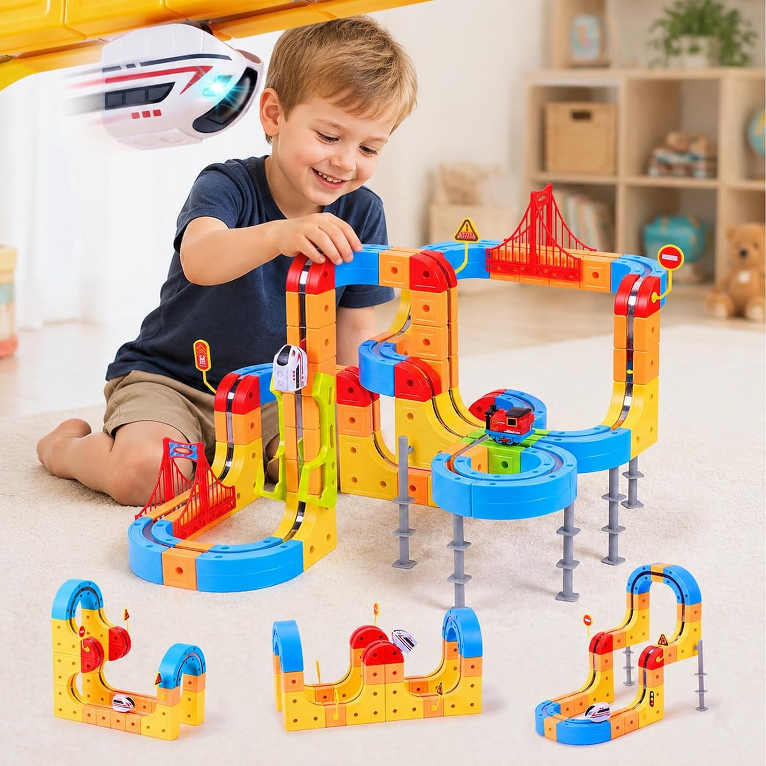 Kids Education Yes - ชุดรถไฟลอยตัวด้วยแม่เหล็กไฟฟ้าสำหรับเด็ก - ของเล่นเสริมพัฒนาการแบบประกอบเอง ต้านแรงโน้มถ่วง พร้อมรางแม่เหล็กสำหรับเด็กผู้ชาย